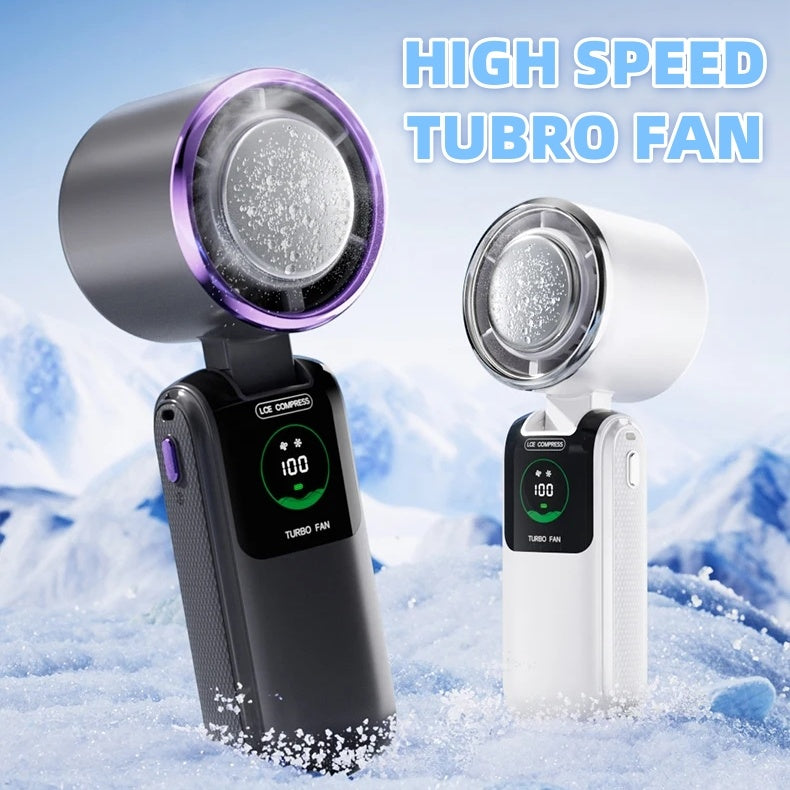 New Ice Pack High-Speed Handheld Electric Fan Speed Adjustable Folding Mini Fan Portable Outdoor Hanging Neck Small Fan