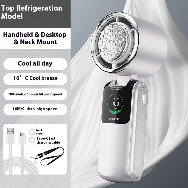 New Ice Pack High-Speed Handheld Electric Fan Speed Adjustable Folding Mini Fan Portable Outdoor Hanging Neck Small Fan
