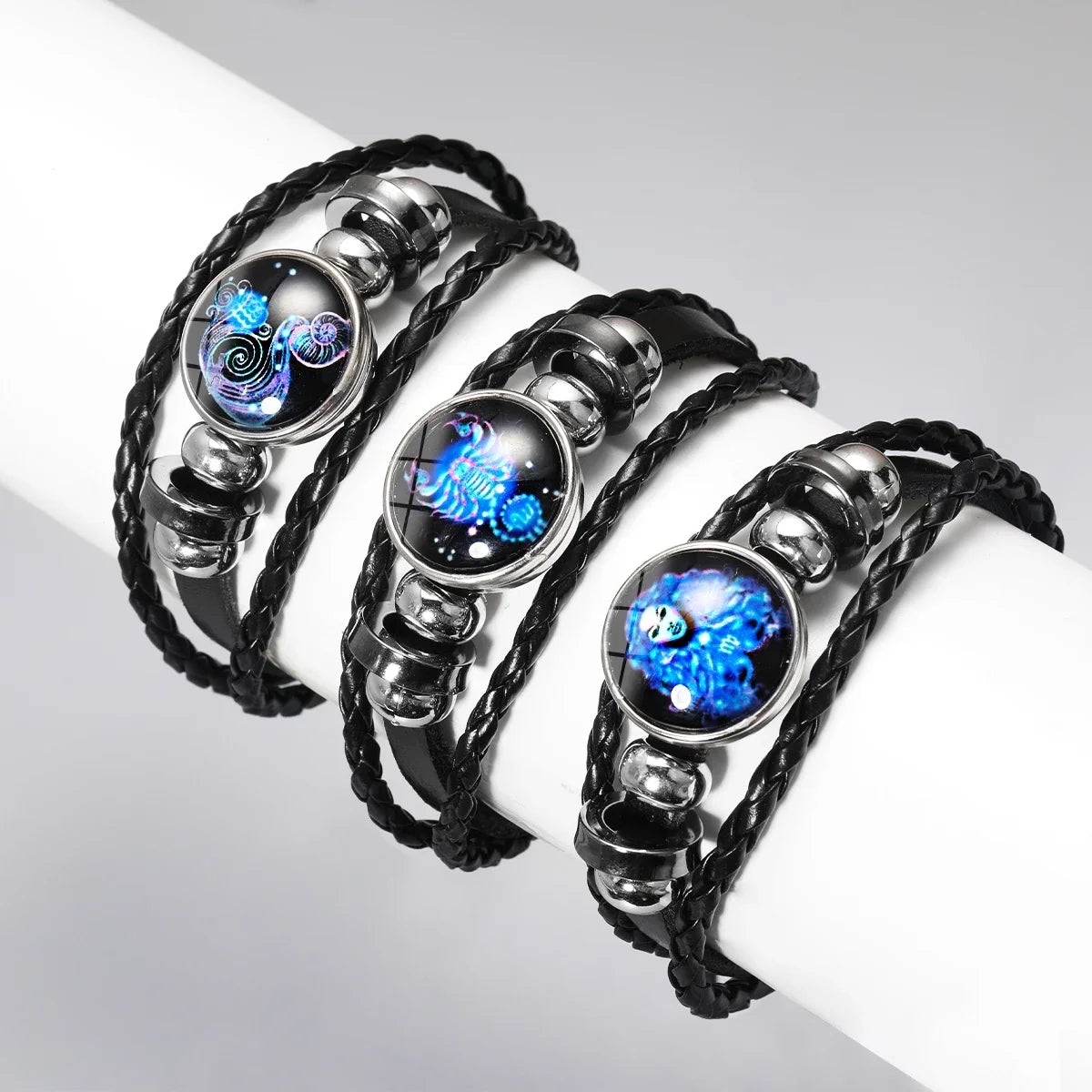 Zodiac Sign Leather Wrap Bracelet – 12 Constellations Luminous Charm for Men & Women | Vintage Birthday Gift