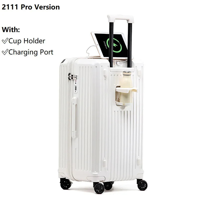Smart Carry-On Luggage with USB Charging & Cup Holder – 20/24/26/28” Travel Suitcase