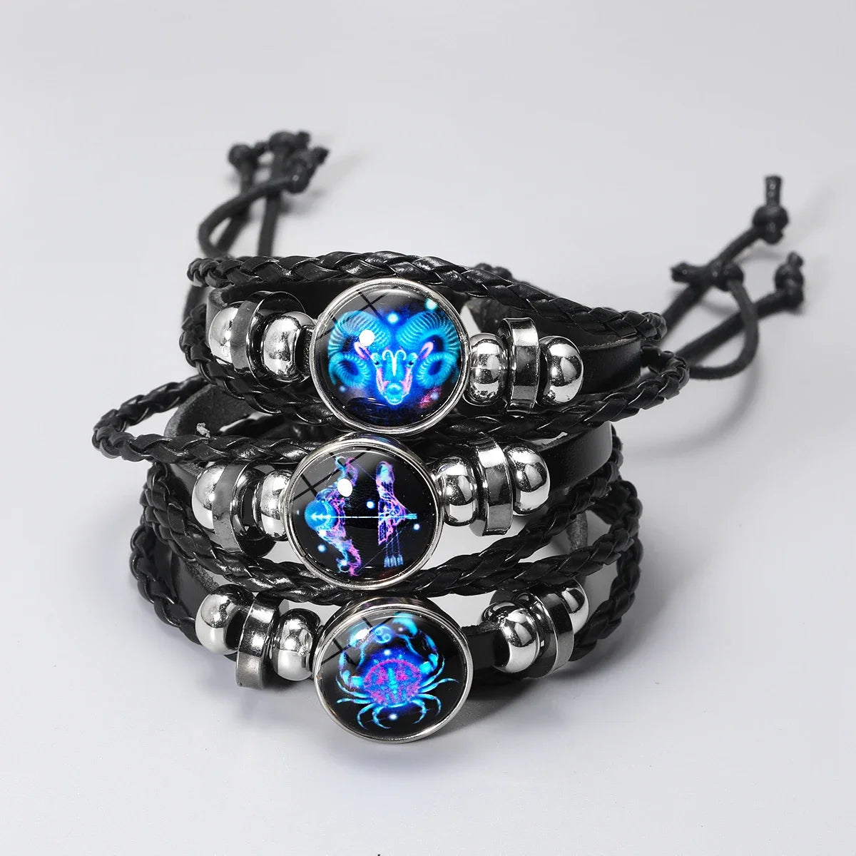 Zodiac Sign Leather Wrap Bracelet – 12 Constellations Luminous Charm for Men & Women | Vintage Birthday Gift