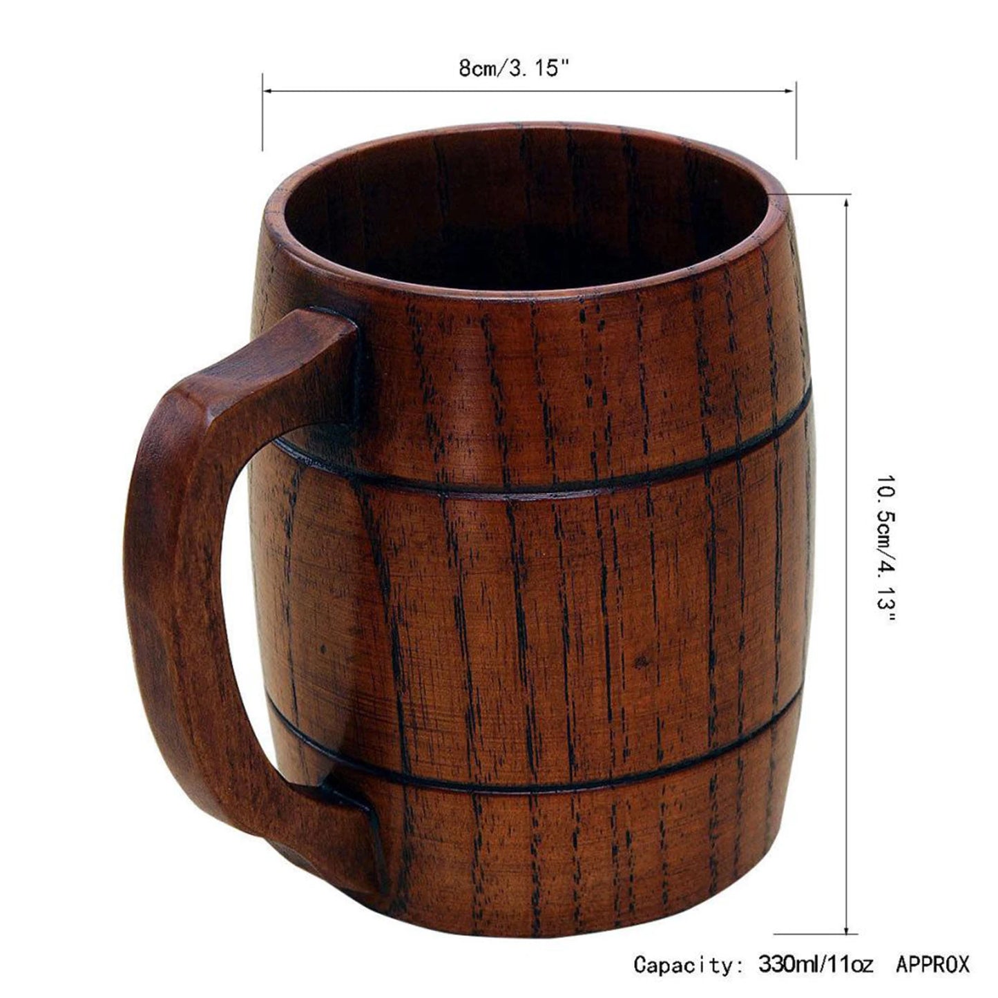 Rustic Wooden Mug – 100–300ml Barrel Tankard for Tea, Coffee & More | Vintage Drinkware for Home