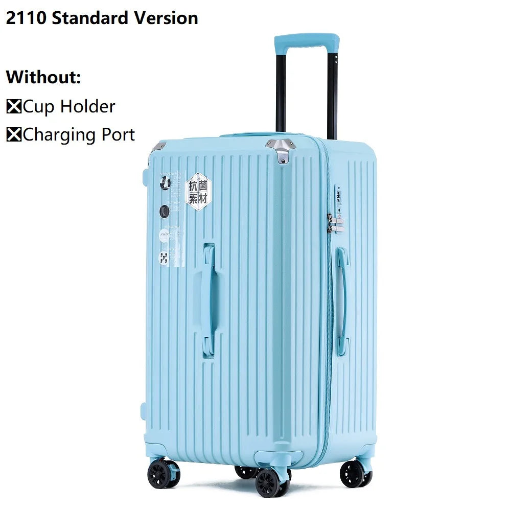 Smart Carry-On Luggage with USB Charging & Cup Holder – 20/24/26/28” Travel Suitcase