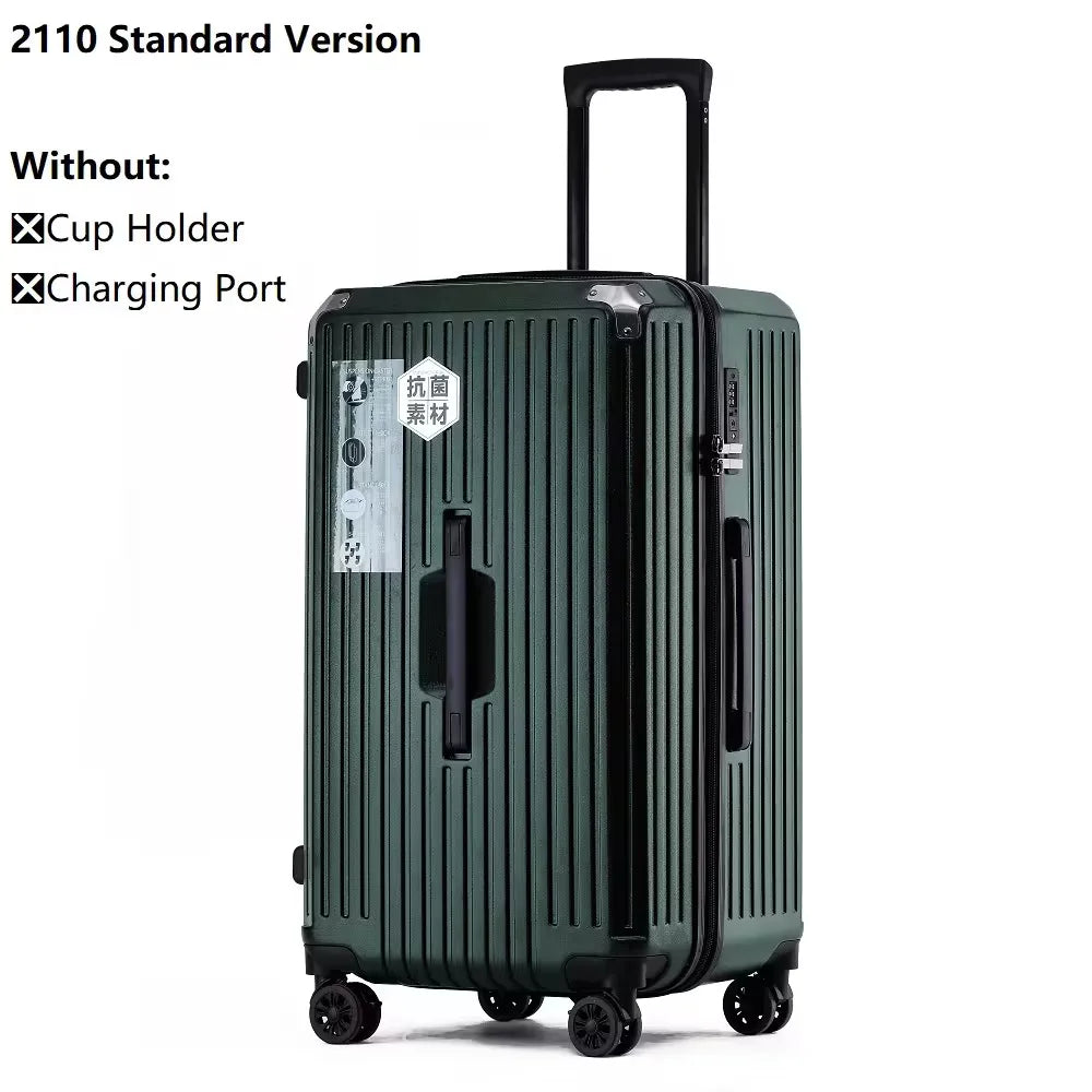 Smart Carry-On Luggage with USB Charging & Cup Holder – 20/24/26/28” Travel Suitcase