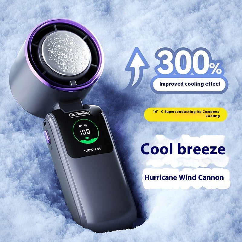 New Ice Pack High-Speed Handheld Electric Fan Speed Adjustable Folding Mini Fan Portable Outdoor Hanging Neck Small Fan