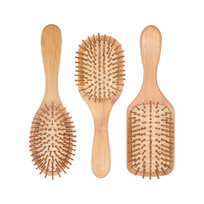 1PC Natural Bamboo Paddle Hair Brush – Anti-Hair Loss Massage Comb for Healthy Scalp & Hair Care, Wooden Detangling Brush