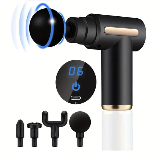 Portable Electric Percussion Massage Gun – Muscle Relaxation Device with LED Touch Screen & 4 Replaceable Heads
