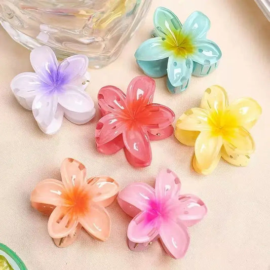 6-Piece Hawaiian Gradient Flower Hair Claw Clips – Small Fashion Hairpins & Barrettes for Women, Colorful Hair Accessories