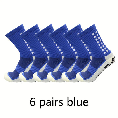 6 Pairs Professional Non-Slip Silicone Grip Football Socks – Breathable Sports Socks for Men & Women, Ideal for Soccer & Outdoor Activities