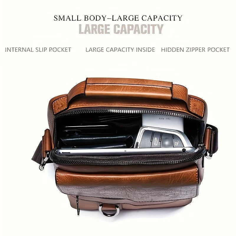 PU Leather Shoulder Bag – Business Crossbody Messenger Bag for 9.7” iPad & Travel Essentials