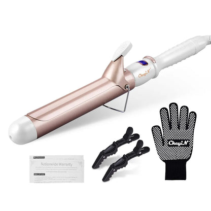 CkeyiN Professional LCD Ceramic Hair Curler – 25mm/32mm/38mm, Adjustable Temperature, Dual Voltage, Fast Heating Curling Iron