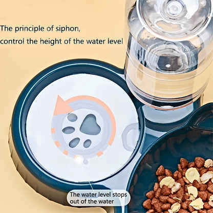 3-in-1 Tilted Cat & Small Dog Feeding Station – Ergonomic Food Bowl with Gravity Water Dispenser & Cute Ear Design for neck protection