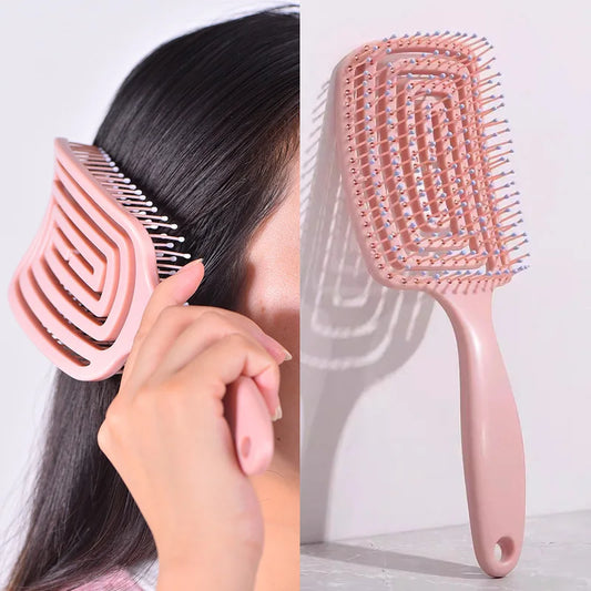 Elastic Hollow Out Massage Hair Comb – Detangling Brush for Fast Blow Drying & Scalp Stimulation, 1Pc Styling Tool