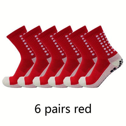 6 Pairs Professional Non-Slip Silicone Grip Football Socks – Breathable Sports Socks for Men & Women, Ideal for Soccer & Outdoor Activities
