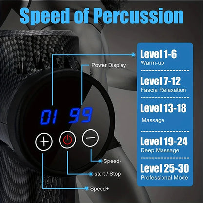Professional LCD Massage Gun – 99-Speed Deep Tissue Muscle Massager with 6 Heads & Carrying Case