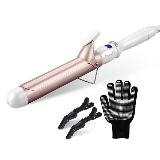 CkeyiN Professional LCD Ceramic Hair Curler – 25mm/32mm/38mm, Adjustable Temperature, Dual Voltage, Fast Heating Curling Iron