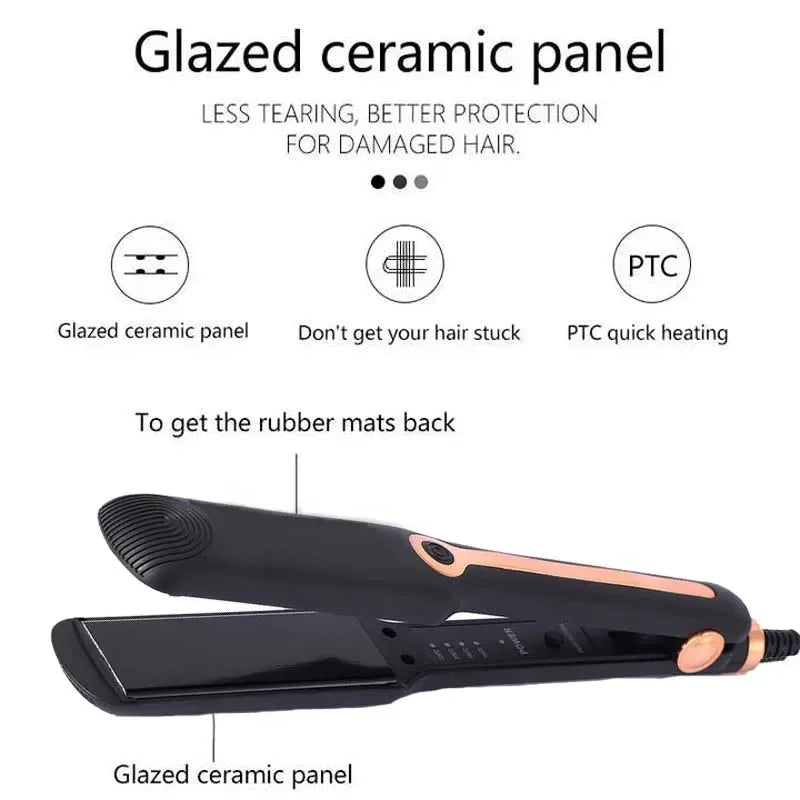 2-in-1 Negative Ion Hair Straightener & Curling Iron – Ceramic Wide Plate Flat Iron, Adjustable Temperature, Frizz-Free Styling