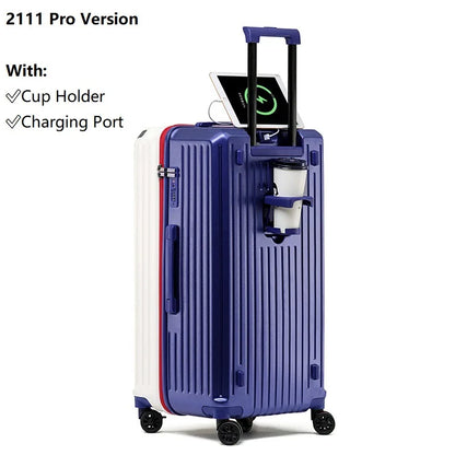 Smart Carry-On Luggage with USB Charging & Cup Holder – 20/24/26/28” Travel Suitcase