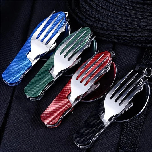Foldable Camping Utensil Set – 3-in-1 Stainless Steel Knife, Fork & Spoon Combo for Hiking, Picnic & Outdoor Travel