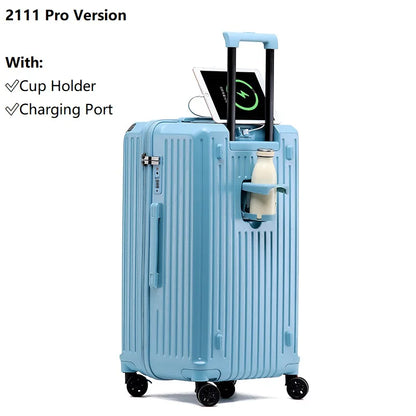 Smart Carry-On Luggage with USB Charging & Cup Holder – 20/24/26/28” Travel Suitcase