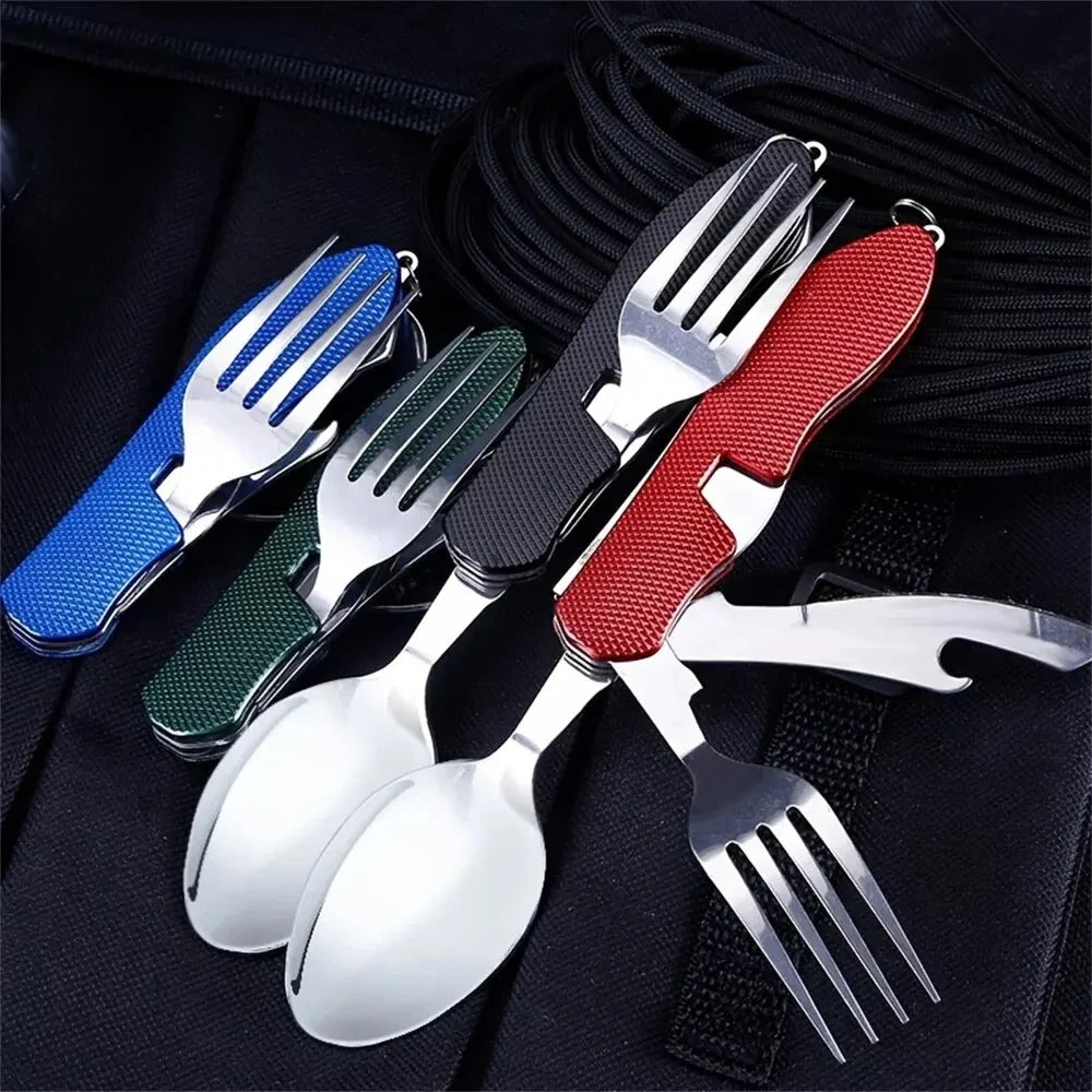 Foldable Camping Utensil Set – 3-in-1 Stainless Steel Knife, Fork & Spoon Combo for Hiking, Picnic & Outdoor Travel