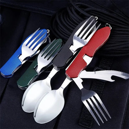 Foldable Camping Utensil Set – 3-in-1 Stainless Steel Knife, Fork & Spoon Combo for Hiking, Picnic & Outdoor Travel