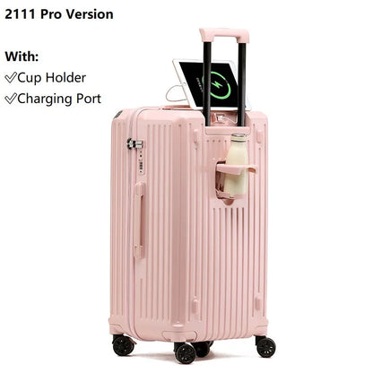Smart Carry-On Luggage with USB Charging & Cup Holder – 20/24/26/28” Travel Suitcase