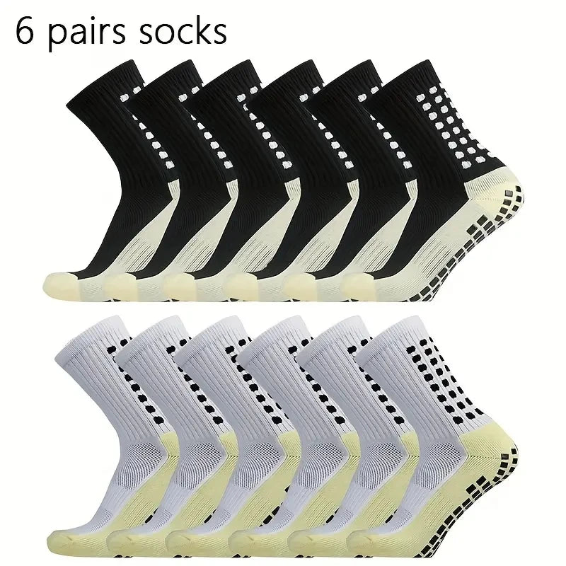 6 Pairs Professional Non-Slip Silicone Grip Football Socks – Breathable Sports Socks for Men & Women, Ideal for Soccer & Outdoor Activities