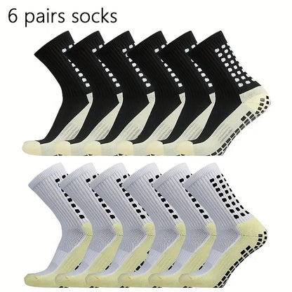 6 Pairs Professional Non-Slip Silicone Grip Football Socks – Breathable Sports Socks for Men & Women, Ideal for Soccer & Outdoor Activities