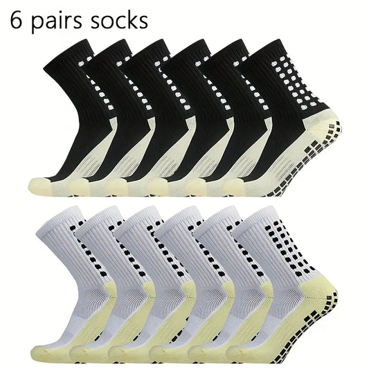 6 Pairs Professional Non-Slip Silicone Grip Football Socks – Breathable Sports Socks for Men & Women, Ideal for Soccer & Outdoor Activities