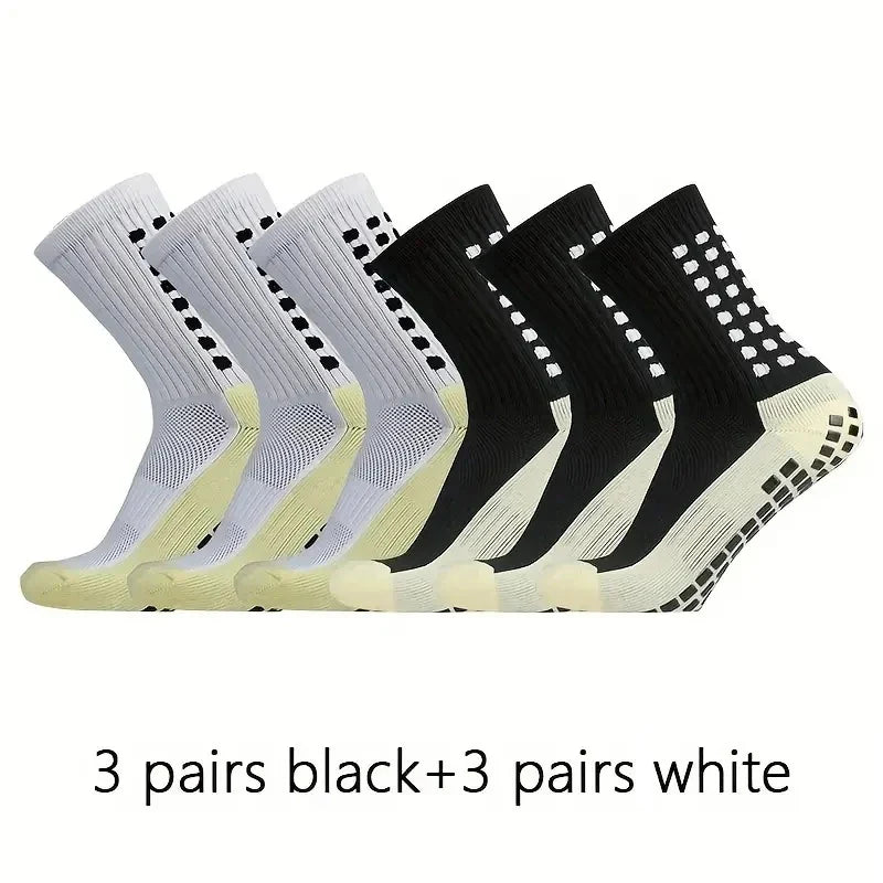 6 Pairs Professional Non-Slip Silicone Grip Football Socks – Breathable Sports Socks for Men & Women, Ideal for Soccer & Outdoor Activities