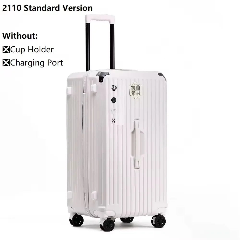 Smart Carry-On Luggage with USB Charging & Cup Holder – 20/24/26/28” Travel Suitcase