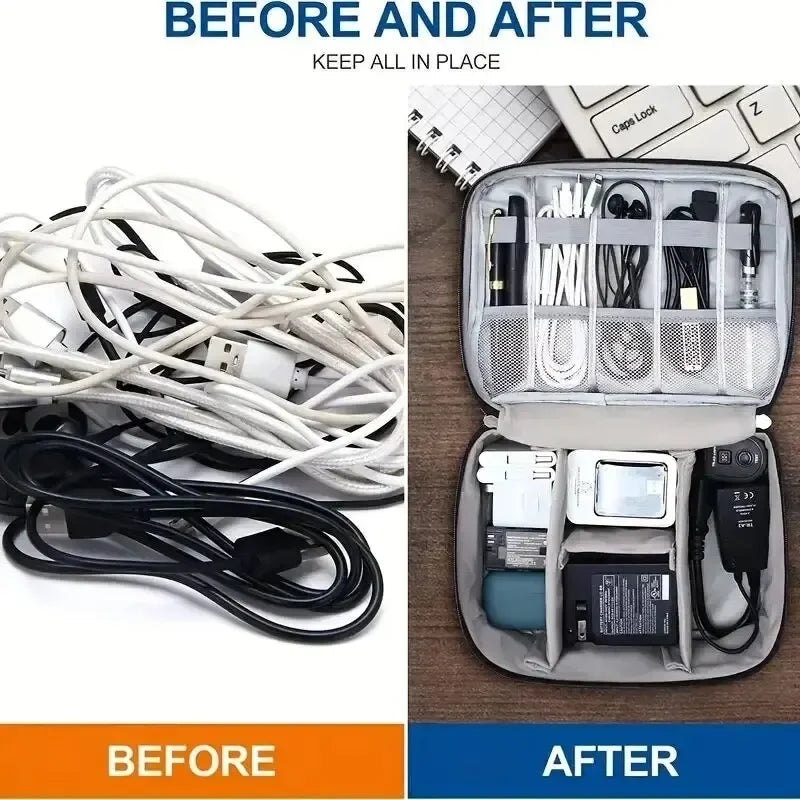 Waterproof Digital Cable Organizer Bag – Portable Travel Storage Case for Chargers, USB Cables & Accessories