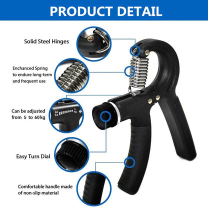 Adjustable Hand Grip Strengthener (10–60kg) – R-Shaped Spring Wrist & Finger Trainer for Muscle Building & Rehab