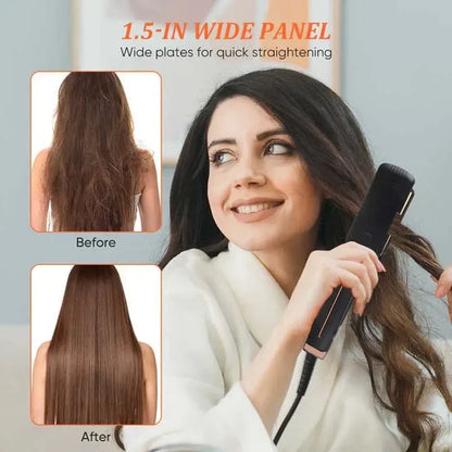 2-in-1 Negative Ion Hair Straightener & Curling Iron – Ceramic Wide Plate Flat Iron, Adjustable Temperature, Frizz-Free Styling