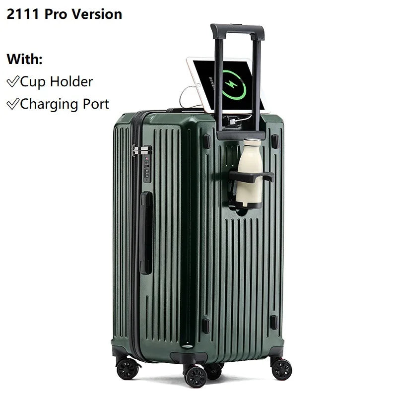 Smart Carry-On Luggage with USB Charging & Cup Holder – 20/24/26/28” Travel Suitcase