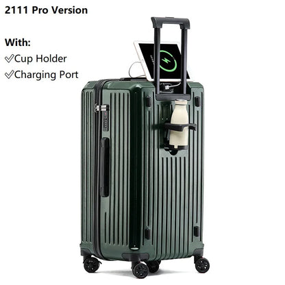 Smart Carry-On Luggage with USB Charging & Cup Holder – 20/24/26/28” Travel Suitcase