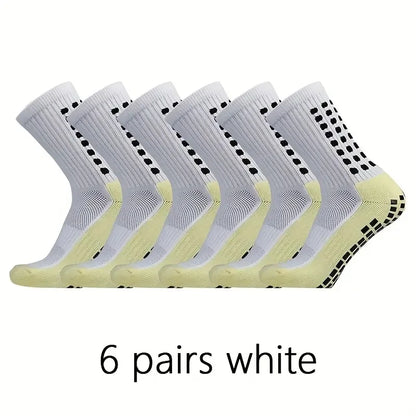 6 Pairs Professional Non-Slip Silicone Grip Football Socks – Breathable Sports Socks for Men & Women, Ideal for Soccer & Outdoor Activities