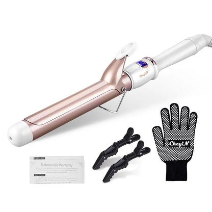 CkeyiN Professional LCD Ceramic Hair Curler – 25mm/32mm/38mm, Adjustable Temperature, Dual Voltage, Fast Heating Curling Iron