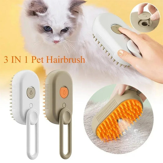 3-in-1 Electric Pet Steam Brush – Grooming Comb with Spray, Massage & Hair Removal for Cats and Dogs, Retractable Handle Design