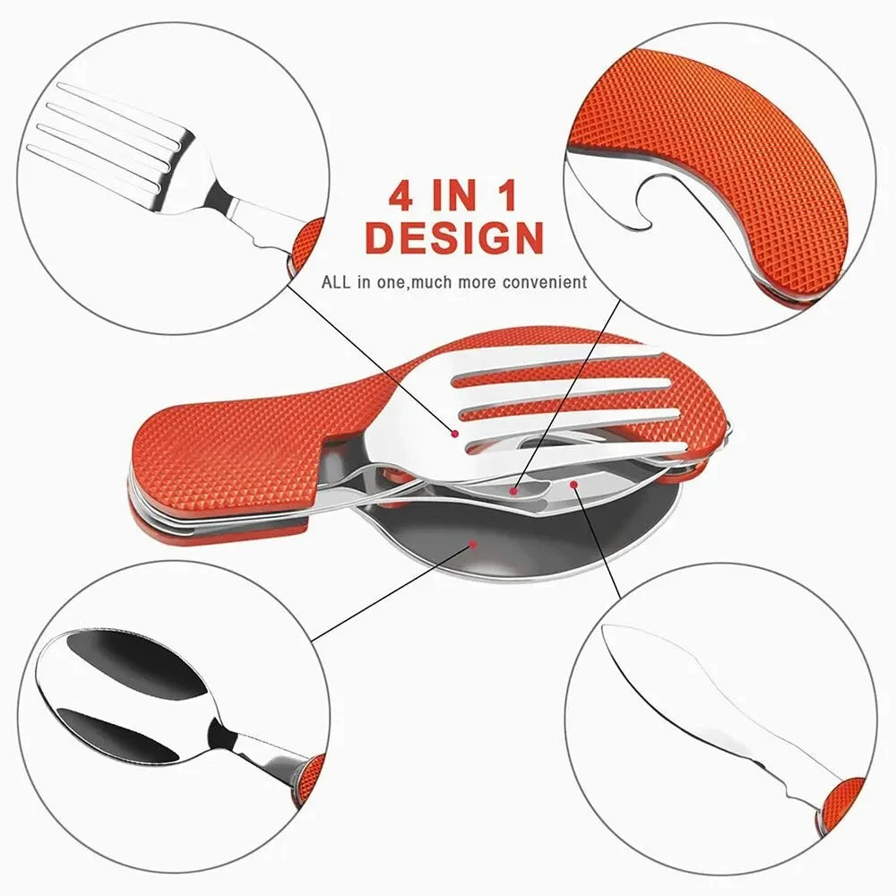 Foldable Camping Utensil Set – 3-in-1 Stainless Steel Knife, Fork & Spoon Combo for Hiking, Picnic & Outdoor Travel