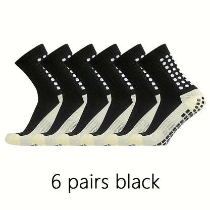 6 Pairs Professional Non-Slip Silicone Grip Football Socks – Breathable Sports Socks for Men & Women, Ideal for Soccer & Outdoor Activities