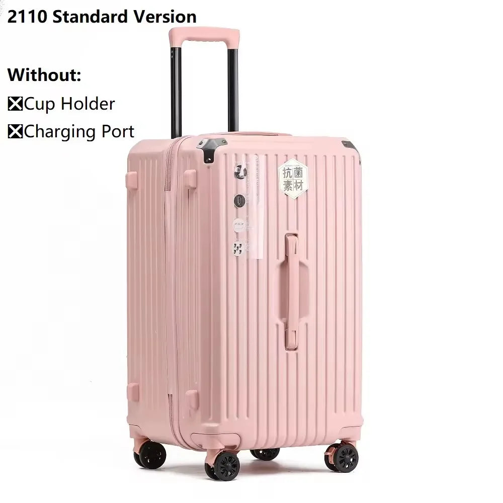 Smart Carry-On Luggage with USB Charging & Cup Holder – 20/24/26/28” Travel Suitcase