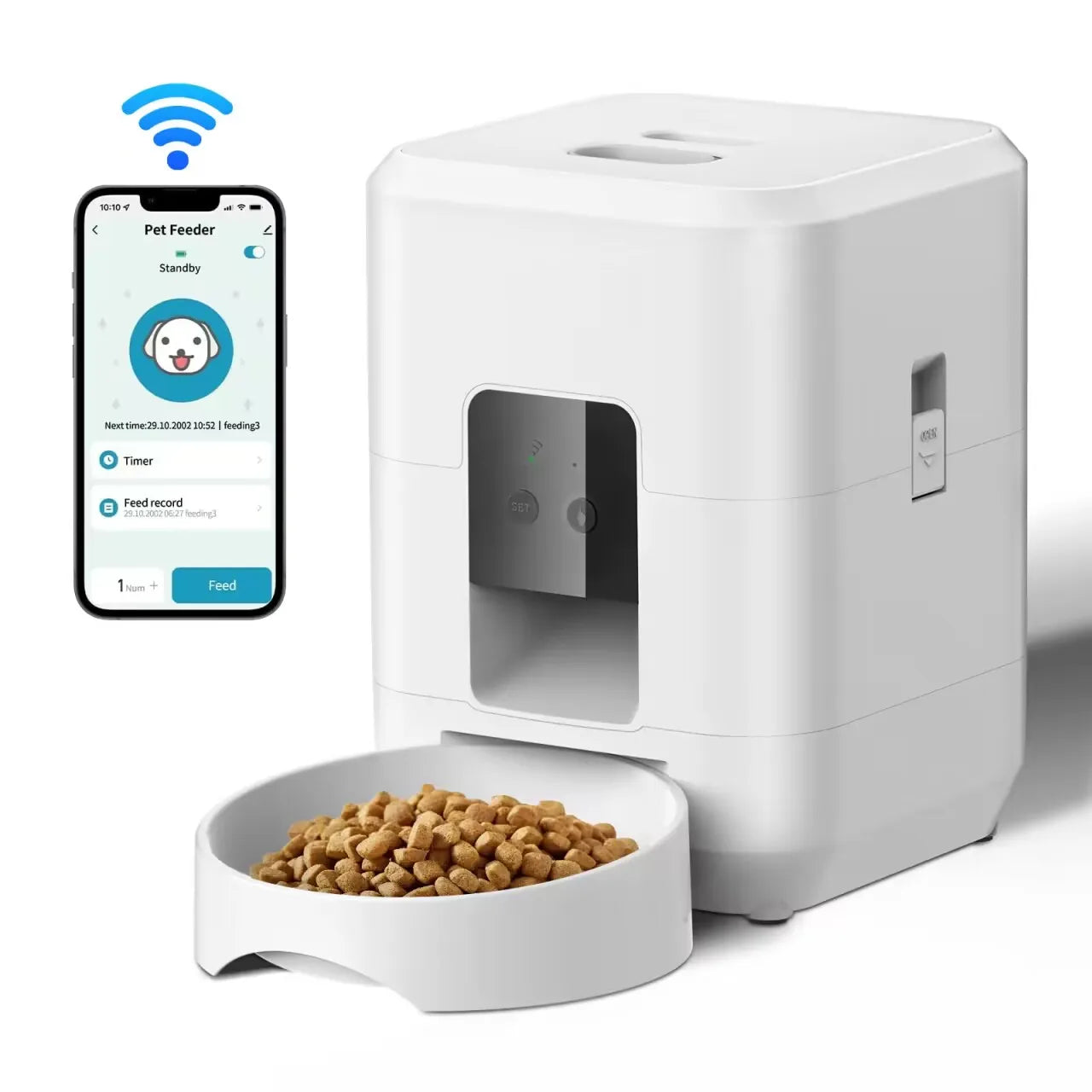 Smart Automatic Pet Feeder – Timed, Portion-Controlled Food Dispenser for Cats and Dogs with Built-in Slow Feeding Bowl