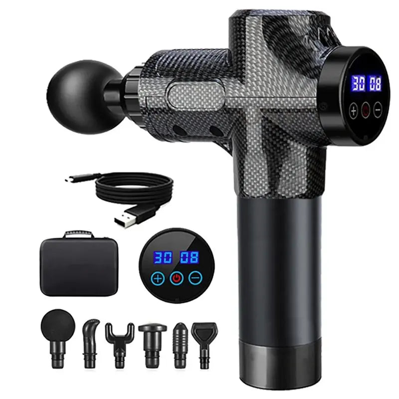 Professional LCD Massage Gun – 99-Speed Deep Tissue Muscle Massager with 6 Heads & Carrying Case