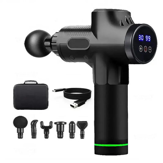 Professional LCD Massage Gun – 99-Speed Deep Tissue Muscle Massager with 6 Heads & Carrying Case