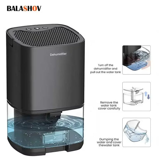 BALASHOV Portable Air Dehumidifier – Quiet Moisture Absorber with Colorful Atmosphere Light for Home, Bedroom, Office – EU/US Plug