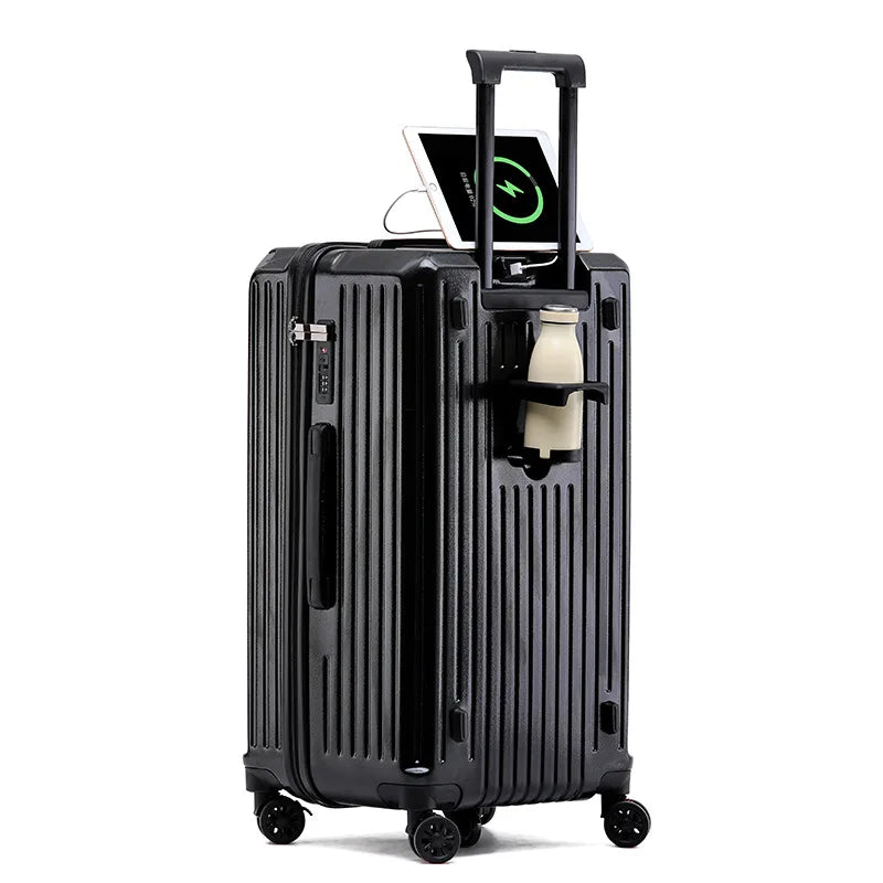 Smart Carry-On Luggage with USB Charging & Cup Holder – 20/24/26/28” Travel Suitcase