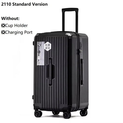 Smart Carry-On Luggage with USB Charging & Cup Holder – 20/24/26/28” Travel Suitcase