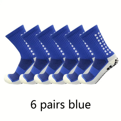 6 Pairs Professional Non-Slip Silicone Grip Football Socks – Breathable Sports Socks for Men & Women, Ideal for Soccer & Outdoor Activities